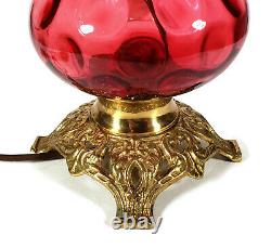 Vintage Fenton Cranberry Art Glass Coin Dot Spot Optic Table Lamp Ruffled Shade