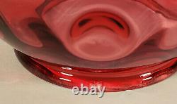 Vintage Fenton Cranberry Art Glass Coin Dot Spot Optic Table Lamp Ruffled Shade
