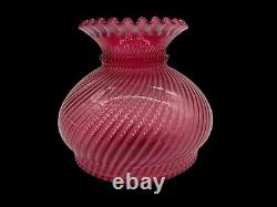 Vintage Fenton Cranberry Opalescen Spiral Optic Lamp Shade 8 x 6 Uncut Base