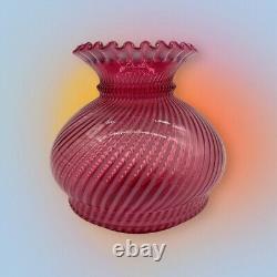 Vintage Fenton Cranberry Opalescen Spiral Optic Lamp Shade 8 x 6 Uncut Base