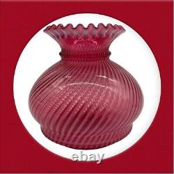 Vintage Fenton Cranberry Opalescen Spiral Optic Lamp Shade 8 x 6 Uncut Base