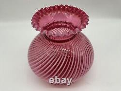 Vintage Fenton Cranberry Opalescen Spiral Optic Lamp Shade 8 x 6 Uncut Base