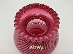 Vintage Fenton Cranberry Opalescen Spiral Optic Lamp Shade 8 x 6 Uncut Base