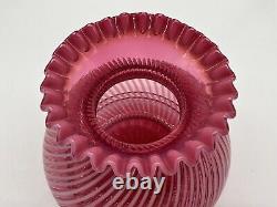 Vintage Fenton Cranberry Opalescen Spiral Optic Lamp Shade 8 x 6 Uncut Base