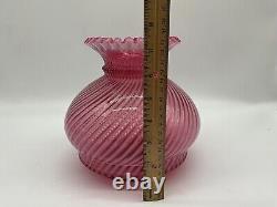 Vintage Fenton Cranberry Opalescen Spiral Optic Lamp Shade 8 x 6 Uncut Base