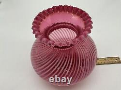 Vintage Fenton Cranberry Opalescen Spiral Optic Lamp Shade 8 x 6 Uncut Base
