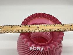 Vintage Fenton Cranberry Opalescen Spiral Optic Lamp Shade 8 x 6 Uncut Base