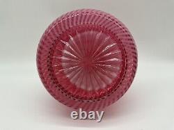 Vintage Fenton Cranberry Opalescen Spiral Optic Lamp Shade 8 x 6 Uncut Base