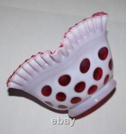 Vintage Fenton Cranberry Opalescent Coin Dot Glass Ruffled Lamp Shade