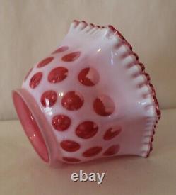 Vintage Fenton Cranberry Opalescent Coin Dot Glass Ruffled Lamp Shade 4 Fitter