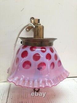Vintage Fenton Cranberry Polka Dot Ruffled Glass Shade With Gas Light