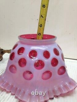 Vintage Fenton Cranberry Polka Dot Ruffled Glass Shade With Gas Light