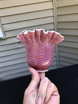 Vintage Fenton Glass Cranberry Candy Striped Ruffled Shade
