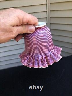 Vintage Fenton Glass Cranberry Candy Striped Ruffled Shade