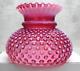 Vintage Fenton Hobnail Cranberry Opalescent Ruffled Lamp Shade 6 7/8 Fitter