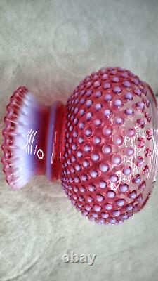 Vintage Fenton Hobnail Cranberry Opalescent Ruffled Lamp Shade 6 7/8 Fitter