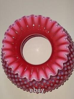 Vintage Fenton Hobnail Cranberry Opalescent Ruffled Student Lamp Shade 7