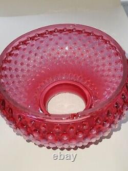 Vintage Fenton Hobnail Cranberry Opalescent Ruffled Student Lamp Shade 7
