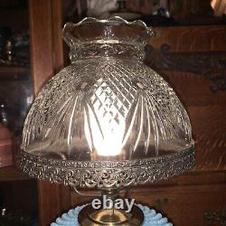 Vintage Fenton Hobnail Lamp Marble Base Blue Font cut glass clear shade