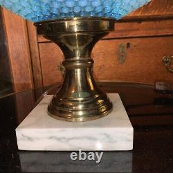 Vintage Fenton Hobnail Lamp Marble Base Blue Font cut glass clear shade