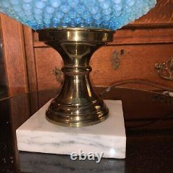 Vintage Fenton Hobnail Lamp Marble Base Blue Font cut glass clear shade