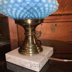 Vintage Fenton Hobnail Lamp Marble Base Blue Font cut glass clear shade