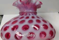 Vintage Fenton Lamp Shade, Cranberry Opalescent Coin Dot Base 10