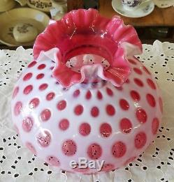 Vintage Fenton Lamp Shade, Cranberry Opalescent Coin Dot Base 10