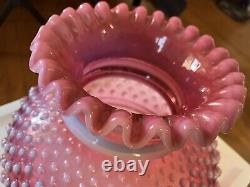 Vintage Fenton Pink Cranberry Hobnail Opalescent Glass Ruffled Lamp Shade X 3