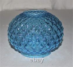 Vintage Fenton Quilted Blue Tinted Glass Parlor Ball Lamp Shade / 4-1/8 Fitter