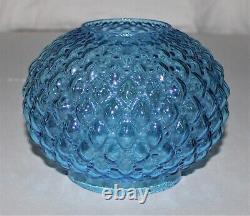 Vintage Fenton Quilted Blue Tinted Glass Parlor Ball Lamp Shade / 4-1/8 Fitter