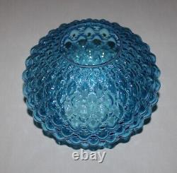 Vintage Fenton Quilted Blue Tinted Glass Parlor Ball Lamp Shade / 4-1/8 Fitter