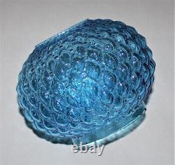 Vintage Fenton Quilted Blue Tinted Glass Parlor Ball Lamp Shade / 4-1/8 Fitter