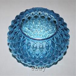 Vintage Fenton Quilted Blue Tinted Glass Parlor Ball Lamp Shade / 4-1/8 Fitter