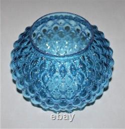 Vintage Fenton Quilted Blue Tinted Glass Parlor Ball Lamp Shade / 4-1/8 Fitter