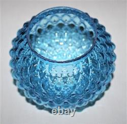 Vintage Fenton Quilted Blue Tinted Glass Parlor Ball Lamp Shade / 4-1/8 Fitter