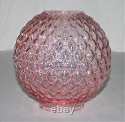 Vintage Fenton Quilted Pink Tinted Glass Parlor Ball Lamp Shade / 4-1/8 Fitter