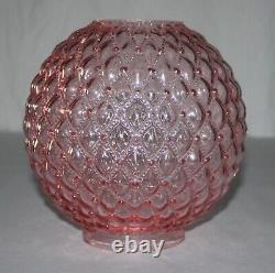 Vintage Fenton Quilted Pink Tinted Glass Parlor Ball Lamp Shade / 4-1/8 Fitter