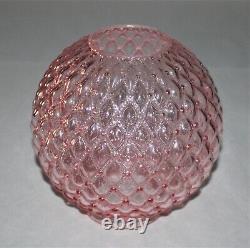 Vintage Fenton Quilted Pink Tinted Glass Parlor Ball Lamp Shade / 4-1/8 Fitter