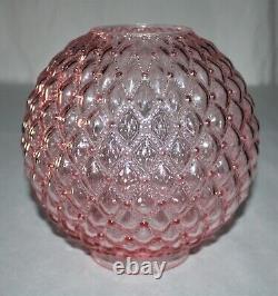 Vintage Fenton Quilted Pink Tinted Glass Parlor Ball Lamp Shade / 4-1/8 Fitter