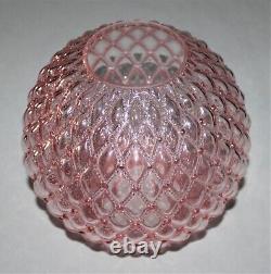 Vintage Fenton Quilted Pink Tinted Glass Parlor Ball Lamp Shade / 4-1/8 Fitter