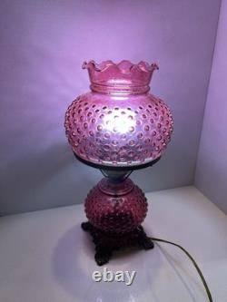 Vintage Fenton Style Cranberry Glass Hobnail Lampshade Works Nice 16 Inches Tall