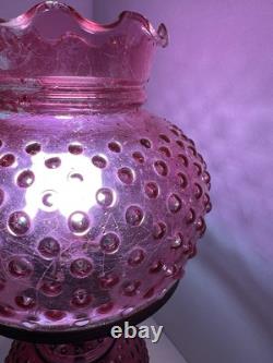 Vintage Fenton Style Cranberry Glass Hobnail Lampshade Works Nice 16 Inches Tall