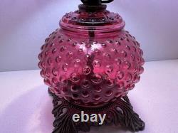 Vintage Fenton Style Cranberry Glass Hobnail Lampshade Works Nice 16 Inches Tall