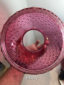 Vintage Fenton Style Cranberry Glass Hobnail Lampshade Works Nice 16 Inches Tall
