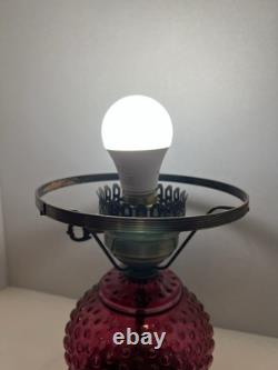 Vintage Fenton Style Cranberry Glass Hobnail Lampshade Works Nice 16 Inches Tall