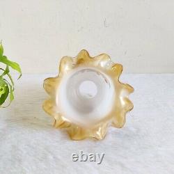 Vintage Floral Art Dual Tone White Cream Glass Lamp Shade Lighting Collectible