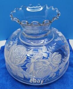 Vintage Floral Pattern Glass Globe Hurricane Lamp Shade 8.5 Tall