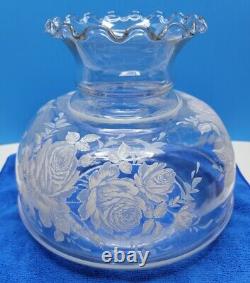 Vintage Floral Pattern Glass Globe Hurricane Lamp Shade 8.5 Tall