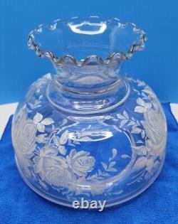 Vintage Floral Pattern Glass Globe Hurricane Lamp Shade 8.5 Tall